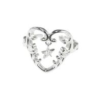 Sea Wave Heart Statement Open Ring for Women Dangle Tiny Starfish Star Love Hearts Adjustable Stacking Finger Band Anniversary Engagement Promise Rings Comfort Fit Fashion Summer Beach Jewelry for Her