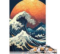Sea Wave Japanese Art 3 Puzzle Jigsaws 1000 Pieces for Adults Wooden Puzzle Jigsaws for Adults Family Activity Jigsaw Puzzles 1000pcs (75x50cm)