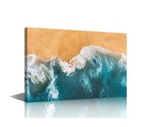 Sea Wave Large Canvas Prints Wall Art Sandy Beach Panorama Pictures Paintings Ready to Hang for Hotel Restaurant Home Decorations Modern Stretched and Framed Seascape Artwork 1 Panel (24"Wx36"H)