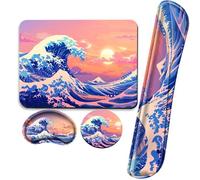 Sea Wave Mouse Pad with Wrist Support Japanese Memory Foam Keyboard Wrist Rest Ergonomic Mousepad Carpal Tunnel Typing Pain Relief Non-Slip Base Wrist Pad for Mouse Computer Women