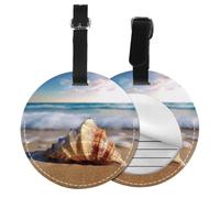 Sea Wave Seashell Print 1/2/4pcs Luggage Tags,Round Leather Travel Suitcase Labels with Privacy Name Address Card