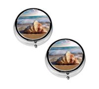 Sea Wave Seashell Print Pill Box 3 Compartment Medicine Pill Case,Portable for Pocket Or Purse Pill Organizer Decorative Metal Medicine Vitamin Organizer Unique Gift