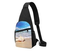 Sea Wave Seashell -Print Waterproof Chest Pack for Hiking & Travel-Adjustable Strap,Lightweight Design with Multiple Pockets.