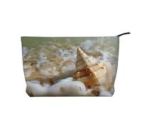Sea Wave Seashell Printed Corduroy Makeup Bag for Travel & Daily Use, Stylish Pouch Purse Case Cosmetic Bags Organizer for Women