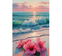 Sea Wave Seaside Sunset Flowers 5D Diamond Art Kit for Beginners 12x16 in