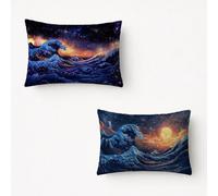 Sea Waves Cushion Covers 12 x 20 in, Waterproof Pillow Cases 12 x 20 in 2 Pack Double-Sided Printing Japan Decorative Cushion Covers, Throw Pillow Cases for Bed Sofa Spring Room Decor Gifts JBZT-4964