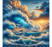 Sea Waves Dolphins Diamond Painting Kit for Adults,5D Square Full Drill Scenic Ocean Diamond Art Kits,DIY Crystal Embroidery Gem Art Picture Craft for Living Room Home Decor,80x80cm