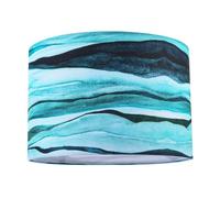 Sea Waves Drum Lamp Shade in Teal Duck Egg and Navy Blue - 30cm Quality Textured Linen Fabric with White Cotton Lining by Happy Homewares
