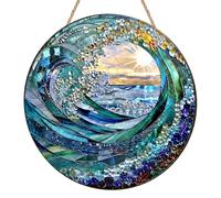 Sea Waves Sun Catchers for Windows, Blue Wave Stained Glass Suncatcher, Acrylic Handmade Sun Catcher, Hanging Ornament for Garden and Home Decor, Suncatcher Gift for Women, Men & Wife