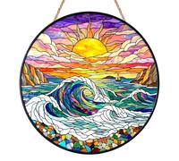 Sea Waves Sun Catchers for Windows, Stained Glass Style Suncatcher, Ocean Window Hanging Ornament, Handmade Sun Catcher Home Decor for Garden, Bedroom and Patio, Birthday & Housewarming Gifts