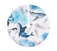 Sea Whale And Jellyfish Print Christmas Tree Skirt,New Year Winter Christmas Tree Decoration,Suitable For Family Parties