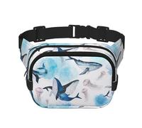 Sea whale and jellyfish Print Men and Women Square Double Layer Waist Bag Workout Crossbody Travel Waist Bag, Black, One Size