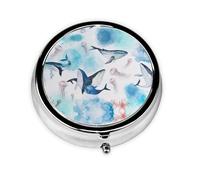 Sea Whale and Jellyfish Print Personalised Portable Pillbox with,Mini Pillbox Compact and Convenient Pill Organiser for Storing and Organising Pills