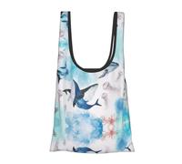 Sea Whale and Jellyfish Print Reusable, Foldable,Washable Grocery Bags Foldable in A Pouch Eco Tote Shopping Bag,Daily Shopping Loading
