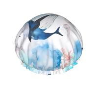 Sea whale and jellyfish Print Shower Cap â€“ Reusable, Double Layer, with Elastic Band â€“ Perfect for Home, Spa, Hotel, and Travel