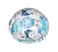 Sea whale and jellyfish Printed Bathing Cap, Dual Layer Hair Protector, Elastic Hair Cover For Washing Face, 10.6in/27cm