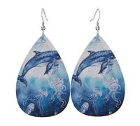Sea Whale And Jellyfish Printed Leather Earring For Women,Teardrop Dangle Earrings For Women Friends Valentine Birthday Party Christmas Gifts