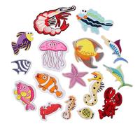 Sea World Animal Patches Marine Organism Iron On Sew On Embroidered Patches Fish Jellyfish Starfish Iron On Embroidery Patches Sticker for Clothing Cartoon Patch Iron On Motif Applique DIY Accessory