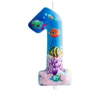 Sea World Birthday Candles Number 1 Blue Sea World Theme 1st Birthday Party for Girl Boy Birthday Cake Topper Graduation Celebration Anniversary Decorations