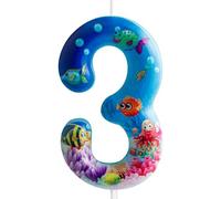 Sea World Birthday Candles Number 3 Blue Sea World Theme 3rd Birthday Party for Girl Boy Birthday Cake Topper Graduation Celebration Anniversary Decorations