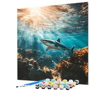 Sea World Paint by Numbers for Adults, Shark Painting by Number for Adults, DIY Color Oil Painting with Canvas Brushes and Acrylic Paints kits for Decor, Gifts for Women 60x80cm/24x32inch (Model-1335)