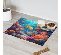 Sea World Pattern Pet Feeding Mat for Cat Dog Water Bowl Food Mats Pet Feeding Mats Absorbent Nti-Slip Contain Spills Protects Floors Placemat 60.9 x 81.2 cm