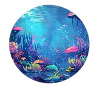 Sea World Round Rugs - Coral Reefs Fish Pattern Washable Carpet Abstract Low Pile Mat for Living Room Entryway Nursery Dorm Hotel Bedroom 60cm