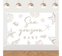Sea You Soon Baby Backdrop Sea You Soon Baby Shower Decorations Under the Sea Seashell Photograph Background Welcome Baby Backdrop for Ocean Animal Baby Shower Gender Reveal Decor Party Supplies 5*3ft