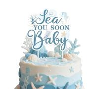Sea You Soon Baby Cake Topper Blue Ocean Theme Welcome Baby Cake Pick Seahorse Starfish Ocean Animals Cake Decoration for Under The Sea Baby Shower Supplies