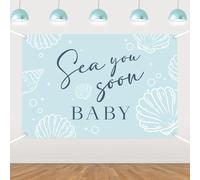 Sea You Soon Baby Shower Backdrop Under The Sea Welcome Baby Backdrop Banner Blue Shell Ocean Animals Photography Background for Ocean Theme Baby Shower Supplies