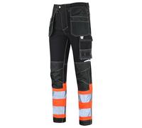 SEA3 Men's Hi Vis Viz Cargo Combat Slim Fit High Visibility Work Trousers Pants Jeans, Black and Orange 38W/34L