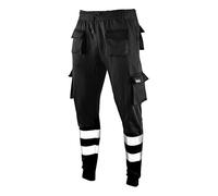 SEA3 Men's Hi Viz Vis High Visibility Fleece Slim Fit Work Cargo Painter Trousers Joggers Bottoms, Black - M