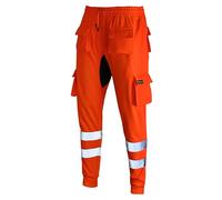 SEA3 Men's Hi Viz Vis High Visibility Fleece Slim Fit Work Cargo Painter Trousers Joggers Bottoms, Orange - XXL