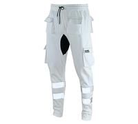 SEA3 Men's Hi Viz Vis High Visibility Fleece Slim Fit Work Cargo Painter Trousers Joggers Bottoms, White - XXL