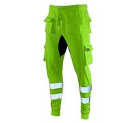 SEA3 Men's Hi Viz Vis High Visibility Fleece Slim Fit Work Cargo Painter Trousers Joggers Bottoms, Yellow - XXL