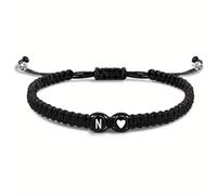 SeaAZqurtles Heart Initial & Couple Bracelets - Black A-Z Braided Handmade Rope Bracelets, Adjustable One Size