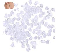 SEABABOO 100 Pieces Transparent Rubber Ear Plugs Ear Plugs for Ear Studs Transparent Rubber Ear Plugs in White Plastic 5 mm x 5 mm