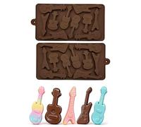 SEABABOO Silicone Mould for Guitar Fondant, 10 Cavities 3D Chocolate Figurines Theme Music Molds, Silicone Guitar Mould for Biscuits Candy Pudding Cakes Decor, 1 Piece