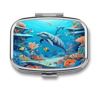 Seabed Coral Fish Dolphins Cute Travel Pill Organizer Compact and Portable Pill Box,Pill Case for Travel Essentials for Pocket Purse