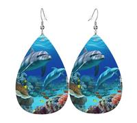 Seabed Coral Fish Dolphins Earrings for Women Teardrop Dangle Earrings Boho Lightweight Unique Leather Earrings Fashion Pendant for Birthday Gift Fashion Jewelry