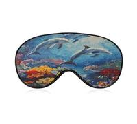 Seabed Coral Fish Dolphins Eye Mask with Adjustable Strap Soft Breathable Sleep Mask for Home Office Travel Airplane Light Blocking Comfortable Eye Covers for Women Men