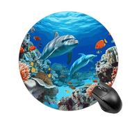 Seabed Coral Fish Dolphins Gaming Mouse Pad Funny Mousepad with Non-Slip Rubber Base Cute Mouse Pads for Desk for Women Small Portable Mouse Mat for Laptop Mini Computer Mousepads 7.8x7.8 Inches