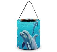 Seabed Coral Fish Dolphins Halloween Tote Candy Bags Trick Or Treat Candy Bags Reusable Candy Basket With Handles Multipurpose Gifts Bag For Festival Party Gathering