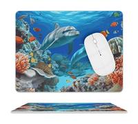 Seabed Coral Fish Dolphins Mouse Pad, 10 X 8 Inch PU Leather Mousepad with Smooth Surface, Square Waterproof Mouse Mat Non-Slip Ultra Thin Desk Pad for Gaming, Office & Home