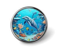 Seabed Coral Fish Dolphins Round Badge Cute Brooch Hats Jackets Decor Personalized Lapel Pin Clothing Jewelry Accessories for Wedding Party Gift