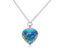 Seabed Coral Fish Dolphins Urn Necklaces for Ashes Personalized Human Pet Cremation Jewelry Customized Keepsake Locket Pendant with Filling Kit Memorial Gift for Dog Cat Lover Women Men(Heart)