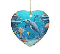 Seabed Coral Fish DolphinsChristmas Tree Heart Ornaments Rustic Ceramic Xmas Tree Penadnt with Hanging String Vintage Double-Sided Holiday Party Ornaments for Xmas Gifts