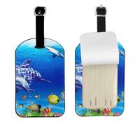 Seabed Coral Fish,Luggage Tags Pu Leather Name Tag Travel Suitcase Identifier ID Tags Durable Baggage Label 2 pcs