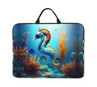 Seabed Coral Seahorse 14-Inch Laptop Sleeve with Water-Repellent Oxford Fabric, Shock-Absorbing Pearl Cotton