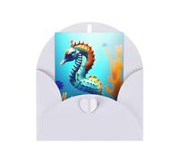 Seabed Coral Seahorse Greeting Card, 4x6 Inches, Heart-Shaped Envelope Packaging, #Suitable For All Occasions.
